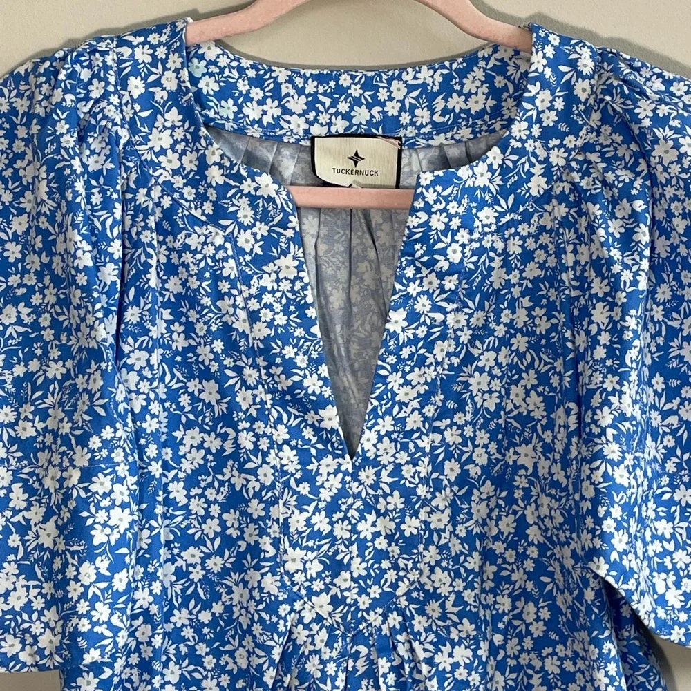 Tuckernuck Blue Floral Split-Neck Blouse - Picture 6 of 15